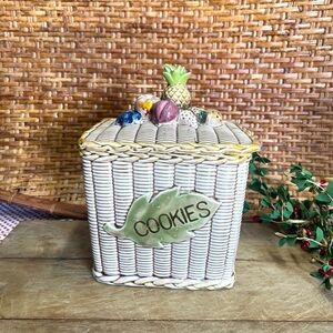 Vintage cookie jar tilso Japan basket weave grandma core